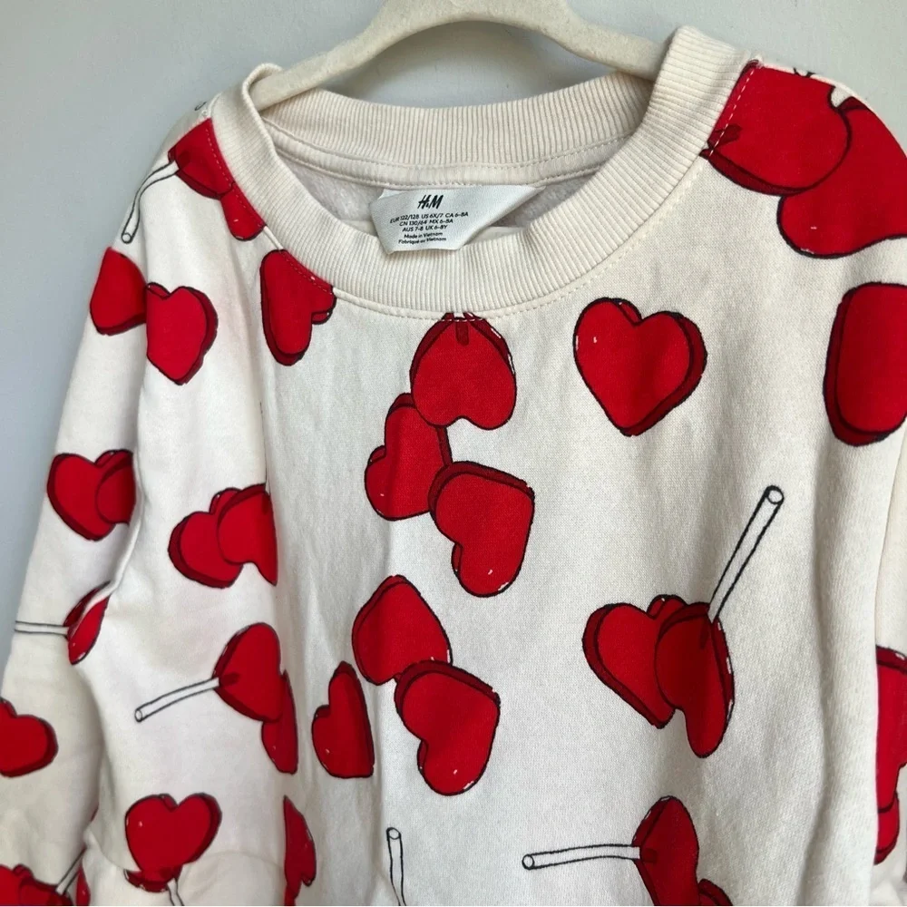 H&M Cream Sweater with Red Heart Lollipop Design - US 6X/7
